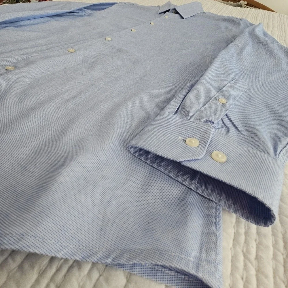 Banana Republic Mens XL Tall Blue Athletic Fit Wrinkle Resistant Plaid Shirt EUC